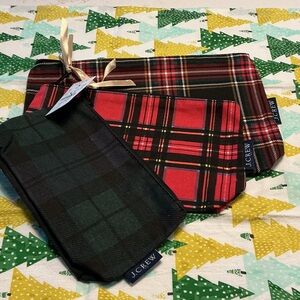 J. Crew Red and Black Plaid Pouch Trio